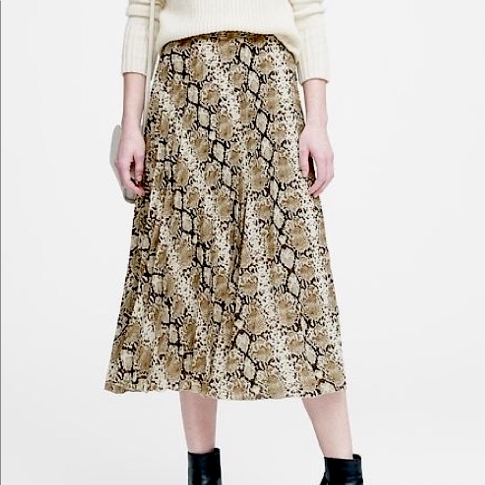 Banana Republic Snake Print Pleated Midi Skirt